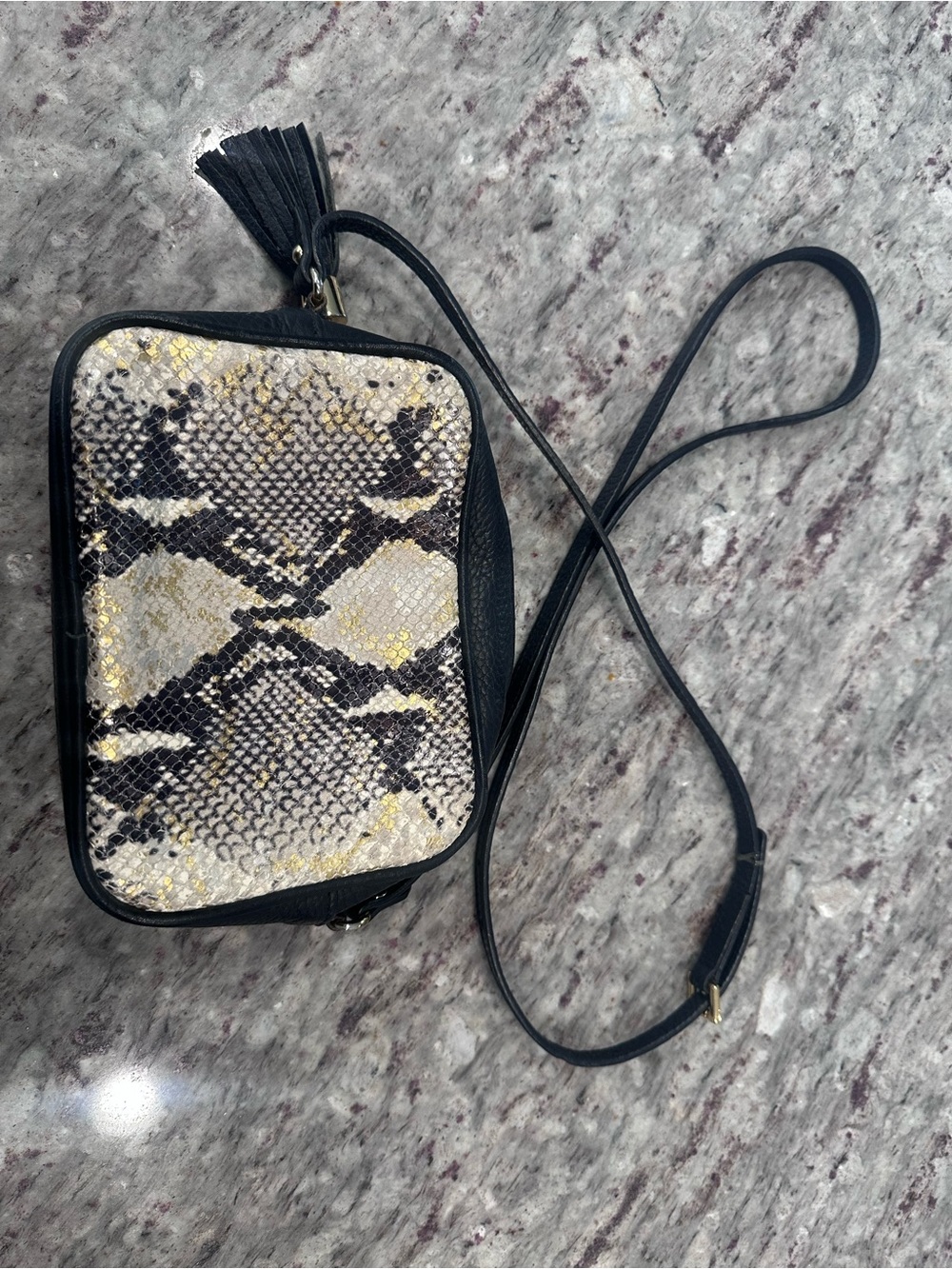 GiGi New York Madison Black Snake-Print Crossbody with Gold Accents